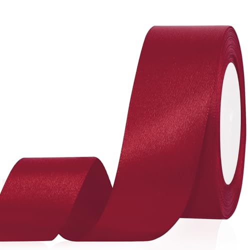 Weinrotes Band, 3,8 cm x 22,7 m Satinband, weinrotes Stoffband für Blumenstrauß, Geschenkverpackung, Basteln, Schleifen, Hochzeit, Weihnachten, Geburtstagsparty-Dekoration von NEOACT