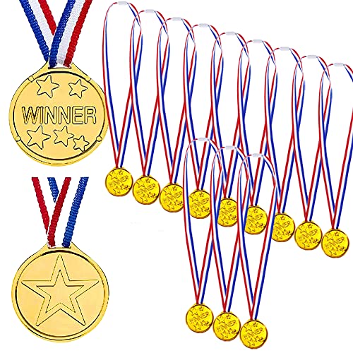 NEODTX Medaillen Kinder 12 Stück Goldmedaillen Siegermedaillen Für Laufen Fussball Kinder Gold Gewinner Medaille Kunststoff Für Geburtstag Party Spiele Prizzes Sportstag Spielzeug von NEODTX