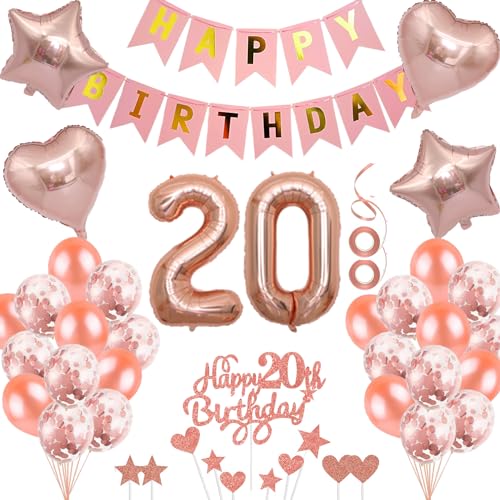 Neodtx 20. Geburtstag Mädchen Geburtstagsdeko Tortendeko luftballons Rosegold folienballon 20 jahre Frauen geschenk Happy Birthday Girlande für Geburtstagsdeko Geschenke für 20. Geburtstag von NEODTX