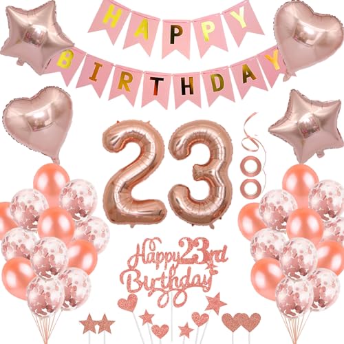 Neodtx 23. Geburtstag Mädchen Geburtstagsdeko Tortendeko luftballons Rosegold folienballon 23 jahre Frauen geschenk Happy Birthday Girlande für Geburtstagsdeko Geschenke für 23. Geburtstag von NEODTX