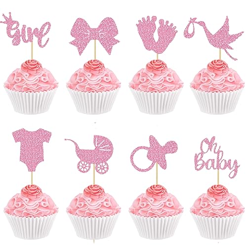 Neodtx It's A Girl Cupcake Topper Baby 32 Stück Babyparty Tortendeko Muffins Deko Boy Or Girl Rosa Glitzer Baby Shower Oh Baby Girl Mädchen Gender Reveal Party Party Taufe Dekoration von NEODTX