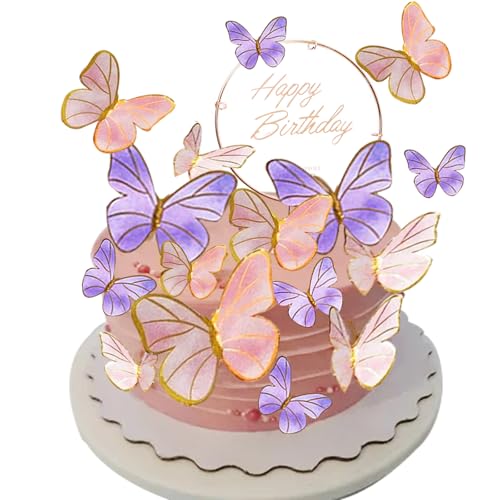 Neodtx Schmetterlinge Deko Torte 21 Stück Schmetterling Deko Geburtstag 3D Schmetterling Tortendeko Mädchen Happy Birthday Kuchen Deko Für Hochzeitstorte Deko Baby Party(1*Rosa Und Lila) von NEODTX