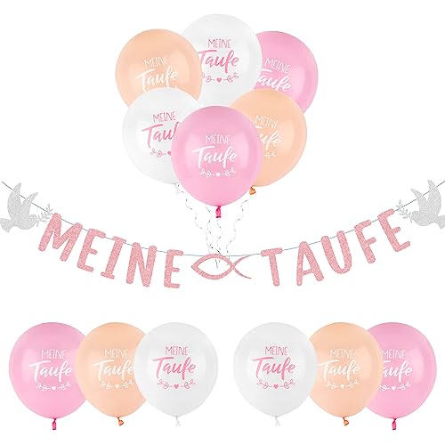 Neodtx Taufe Deko mädchen Luftballons Taufe Girlande Kommunion Konfirmation Deko Rosa Meine Taufe Banner Tischdeko Dekoration Set Gastgeschenke Taufe Deko Zur Taufe Für mädchen von NEODTX