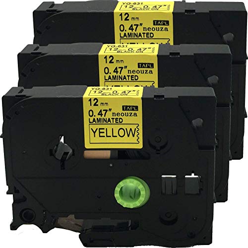 3PK Black on Yellow Label Tape Compatible for Brother TZ-631 TZe-631 12mm P-Touch 26.2ft by P-Brother von NEOUZA