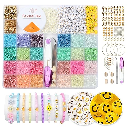 12500 Stück 3mm Bunte Glasperlen set, DIY Perlen zum Auffädeln mit Buchstabenperlen für Geschenkidee Armbänder, Perlen für Armbänder Set DIY Armband Halsketten Schmuck für Geburtstage Partys Feiertage von NEOVSUNY