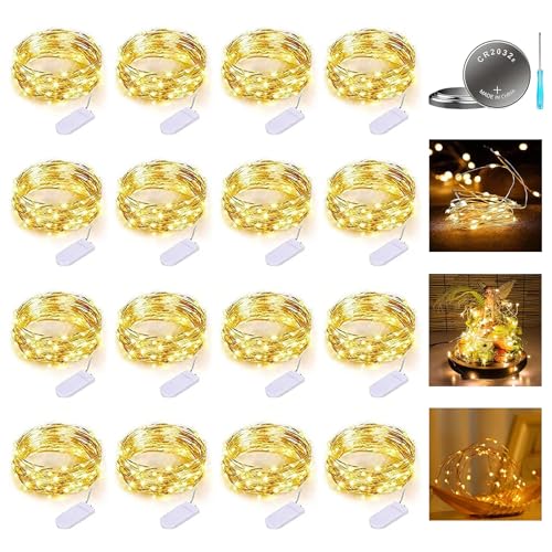 16 Stück LED Lichterkette mit Batterie Klein, 1.5M 20 LED Led Lichterkette mit Batteriebetrieben, Lichterkette Innen, DIY Lichterkette Klein Wasserdicht für Party Hochzeit Weihnachtsdeko (Warmweiß) von NEOVSUNY