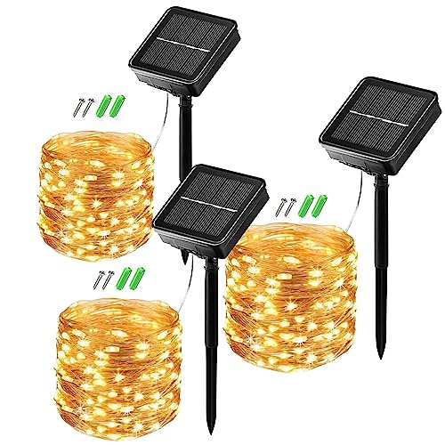 NEOVSUNY Solar Lichterkette Aussen, 3x15M 150 LED Solarlichterkette Außen Wetterfest 8 Modi IP65 Wasserdicht Kupferdraht Lichterkette Außen Solar Outdoor für Garten Terrasse Baum Hof Party (Warmweiß) von NEOVSUNY