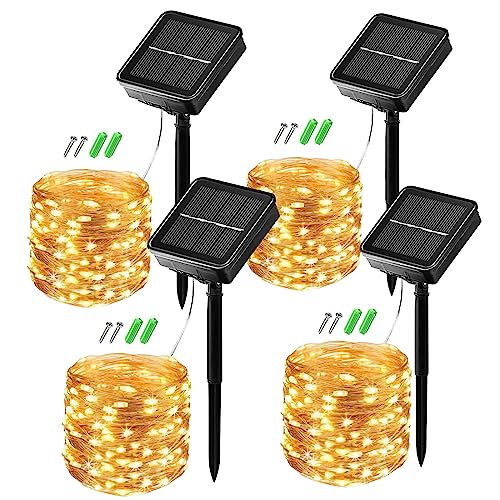 NEOVSUNY Solar Lichterkette Aussen, 4x15M 150 LED Solarlichterkette Außen Wetterfest 8 Modi IP65 Wasserdicht Kupferdraht Lichterkette Außen Solar Outdoor für Garten Terrasse Baum Hof Party (Warmweiß) von NEOVSUNY