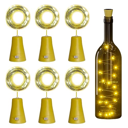 6 Stück LED Flaschenlichter Solar, Flaschenlichterkette Korken Lichterkette Outdoor Wasserdicht mit 2m 20 LED-Leuchten für Außen Garden Bottle Mason Jar Decor Party, Hochzeit, Weihnachten Warmweiß von NEOVSUNY