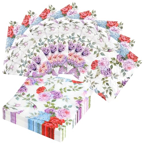 80 Stück Papierservietten mit Blumen Servietten Rosa Vintage Servietten Blumenmuster für Frühling Geburtstage Partys Hochzeiten Feiern 33x33cm von NEOVSUNY