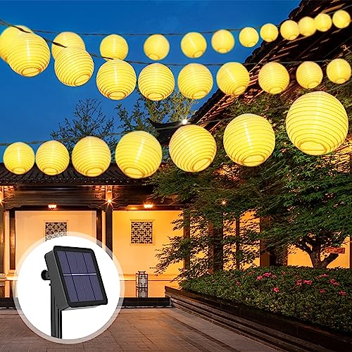 NEOVSUNY Solar Lichterkette Lampion Außen 6.5 Meter 30 LED Laternen 8 Modi Solar Lichterkette Aussen Wasserdicht Solar Beleuchtung für Garten Balkon Hof HochzeitWeihnachten Fest Party Deko Warmweiß von NEOVSUNY