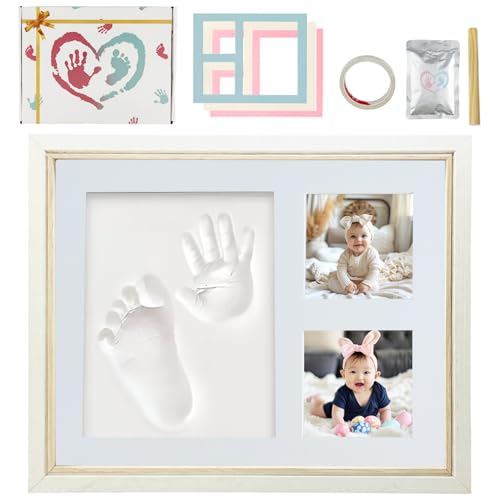 Bilderrahmen für Fußabdrücke für Neugeborene, Füße und Hände, Geschenk für Babyparty, Hand- und Fußformen, Kit aus Ton ohne Risse, gebrauchsfertig, originelle Geschenke für Schwangerschaft, von NEOWS