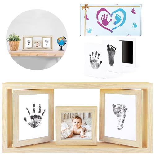 NEOWS 360º Drehbarer Fotorahemen 6 Fotos Clean Touch Stempelkissen Baby Hand und Fuß Neugeborene, Bilderrahmen Baby handabdruck Fußabdruck Set Inkless Print Kit, Souvenir Geburt babyparty Geschenkby von NEOWS