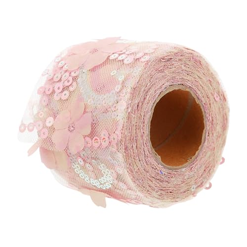 NESTINGHO 1 Rolle Dekoratives Tüllgewebe Kopfbedeckungsband Selber Machen Besticktes Besticktes Paillettenband Material Zur Schleifenherstellung Bestickter Spitzenbesatz Rosa Polyester von NESTINGHO