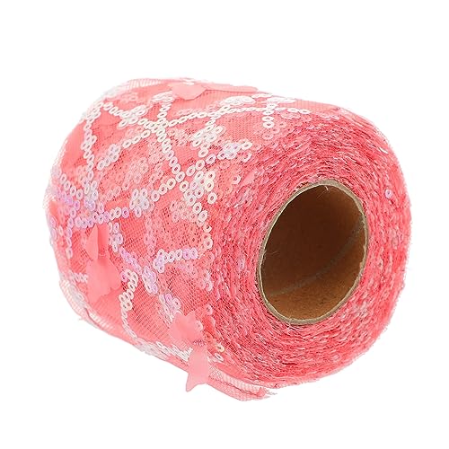 NESTINGHO 1 Rolle Tüllband Schuhe machen Band Hochzeitsdekoration breites Band Netzband Brautspitzenbesatz seidenband ribbon besticktes Paillettenband Haar-Accessoires-Band Polyester Rosy von NESTINGHO