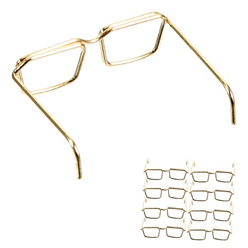 NESTINGHO 10 STK Brillengestell Puppenbrillen Mini-Brille Mikro Bastelbrille Für Puppen Spielzeuge Puppe Mit Brille Puppe Verkleiden Zubehör Modepuppe Kreisbrille Schnapsgläser Golden Stahl von NESTINGHO