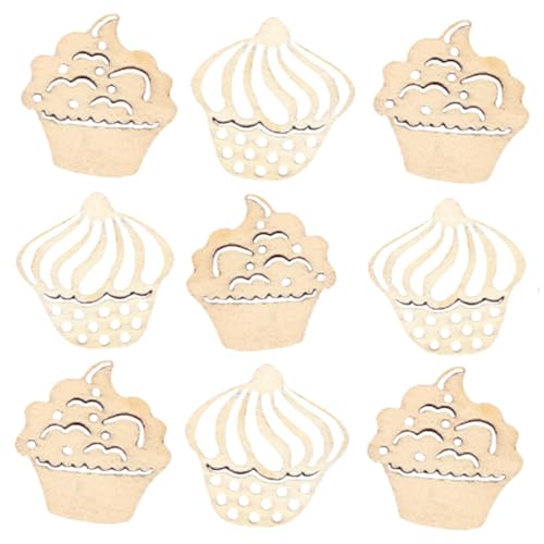 NESTINGHO 100st Gemischte Cartoon Holzkuchen Holzspäne Basteln Für Kinder Für Cupcakes Handgefertigte Ornamente Halloween-dekorationen Cupcake-becher Blumentopf Schmückt Hocker Beige von NESTINGHO