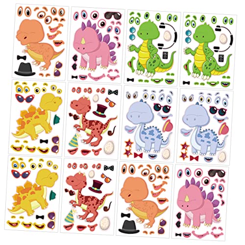 NESTINGHO 12 Blätter Dinosaurier-Puzzle-Aufkleber Dinosaurier-Spielaufkleber DIY-Dinosaurier-Aufkleber Kinder Spielzeug hühner Spielzeug stickern Wiederverwendbare Dinosaurier-Aufkleber von NESTINGHO