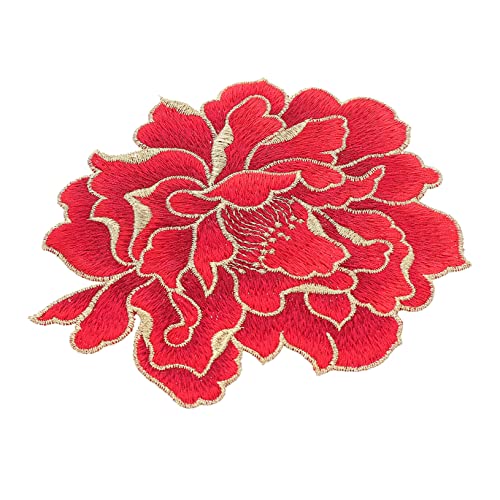 NESTINGHO 5st Pfingstrosen-stickpatch Kleiderapplikation Cheongsam-stickpatch Blumenapplikationen Blumen-diy-patch Diy Bastelbedarf Bestickte Jeans Patches Nähen 3d-aufkleber Rot Polyester von NESTINGHO