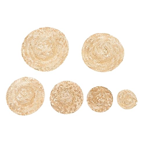 NESTINGHO 6St geflochtener Strohhut Mini cowboyhut Straw hat Set Miniature Straw Hats Doll Decoration Mini-Strohhüte basteln Miniatur-Puppenhüte Minihüte zum Basteln Mini-Sombrero-Hüte Khaki von NESTINGHO