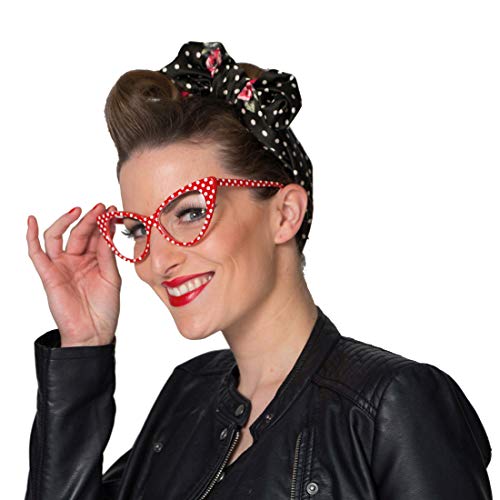 NET TOYS Angesagte Rockabilly Brille mit Polka Dots - Weiß-Rot - Hinreißendes Damen-Kostüm-Zubehör 50er Jahre Partybrille Pin Up Girl - Bestens geeignet für Mottoparty & Fasching von NET TOYS