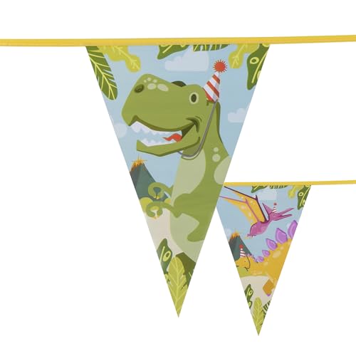 NET TOYS Aufregende Dinosaurier Wimpelkette - Bunt ca. 6m Länge/Wimpel Größe: 30x20cm - Originelle Party-Deko Dino Wimpel-Girlande von NET TOYS