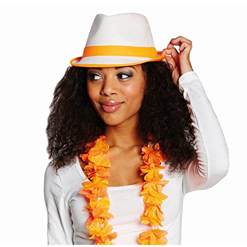 NET TOYS Fedora Hut Neon Strohhut orange Sommer Party Trilby Strand Partyhut Faschingshut Kopfbedeckung Schlager Mottoparty Accessoire Karnevalskostüme Zubehör von NET TOYS