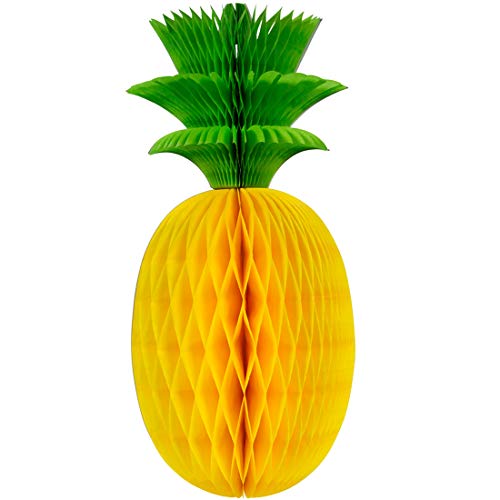 NET TOYS Hänge-Deko Ananas Wabenball | Höhe ca. 32 cm & Durchmesser ca. 15 cm in gelb-grün | Hübsche Party-Dekoration Waben-Frucht zum Aufhängen | Genau richtig für Beachparty & Sommerfest von NET TOYS