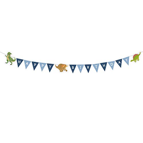 NET TOYS Hübsche Happy Birthday Girlande Dino - 180x8,9cm - Angesagte Party-Deko T-Rex Buchstaben-Kette - Bestens geeignet für Kinderfest & Kindergeburtstag von NET TOYS