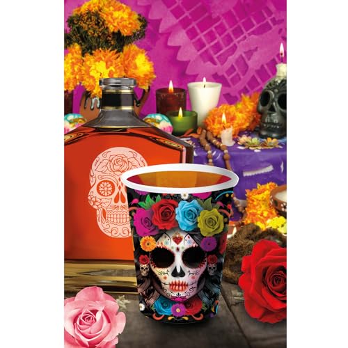 NET TOYS La Catrina Pappbecher - Bunt 240ml - Schaurige Party-Dekoration Tag der Toten Einwegbecher - Day of The Dead Party-Becher für Halloween & Horror-Party von NET TOYS