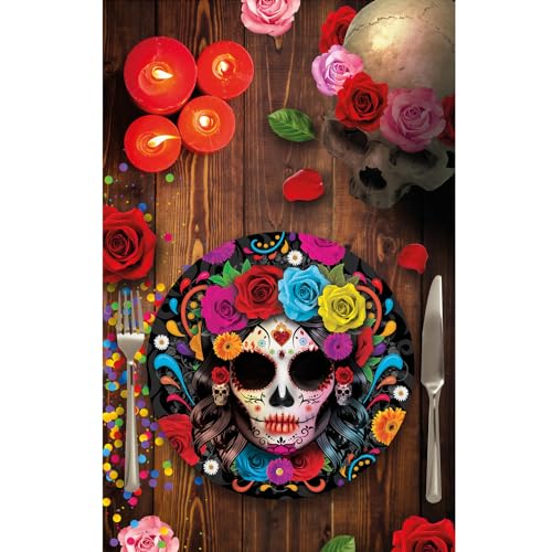 NET TOYS La Catrina Pappteller - Bunt 23cm - Schaurige Party-Dekoration Tag der Toten Einwegteller - Day of The Dead Party-Teller für Halloween & Horror-Party von NET TOYS