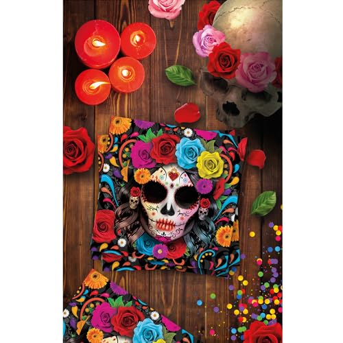 NET TOYS La Catrina Servietten - Bunt 33x33cm - Schaurige Party-Dekoration Tag der Toten Tischservietten - Day of The Dead Papier-Servietten für Halloween & Horror-Party von NET TOYS