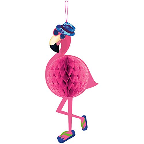 NET TOYS Lustige Flamingo Hängedeko - Pink 22x58cm - Tierische Party-Dekoration Origineller Honeycomb Deckenhänger Paradiesvogel - Bestens geeignet für Sommerfest & Gartenparty von NET TOYS