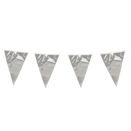 NET TOYS Party Girlande Silber Wimpelkette Hochzeit 10 m Partydekoration Geburtstag Feier Wimpelgirlande Jubiläum von NET TOYS