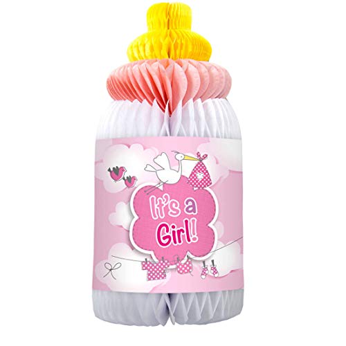 NET TOYS Süßer Honeycomb Babyflasche zur Babyparty Mädchen - Rosa-Weiß 28x12cm, zum Aufstellen - Niedliche Party-Dekoration Honigwabe als Baby Shower Deko - Wie geschaffen für Geburt & Taufe von NET TOYS