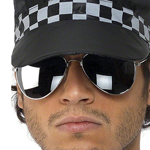 NET TOYS Verspiegelte Brille Silber-schwarz Pilotenbrille Polizeibrille Faschingsbrille Karnevalsbrille Copbrille Polizei von NET TOYS