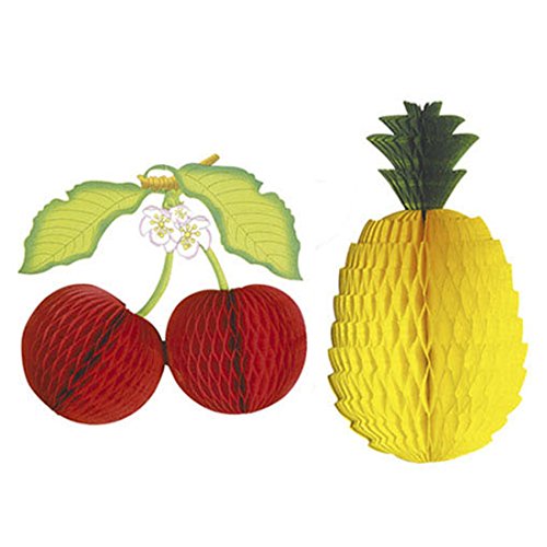 NET TOYS Waben Deko Frucht Wabenball Partydeko Kirsche-Ananas Papierwabe Tischdeko Obst Raumdeko Bunte Papierdeko Mottoparty Dekoration von NET TOYS