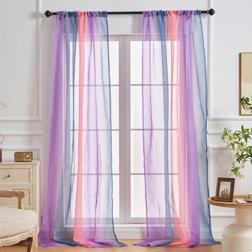 NETMEO 2 Paneele transparente Vorhänge, Vorhänge für Mädchenzimmer, Schlafzimmerdekor Einhornvorhänge, durchscheinende Vorhänge (Grau Rosa Violett, 2P × B132xH213 cm) von NETMEO