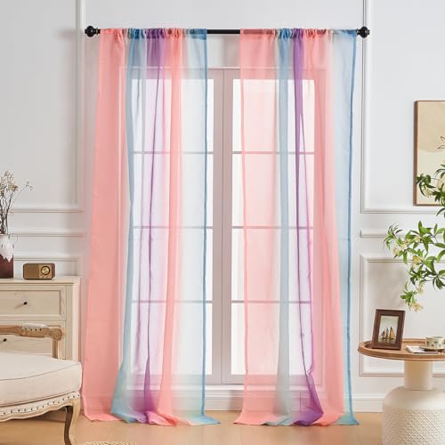 NETMEO 2 Paneele transparente Vorhänge, Vorhänge für Mädchenzimmer, Schlafzimmerdekor Einhornvorhänge, durchscheinende Vorhänge (Rosa Blau Violett, 2P × B132xH160 cm) von NETMEO