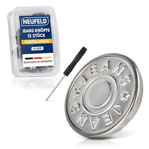 NEUFELD® 12x Hosenknöpfe zum Stecken (inkl. Box & Schraubenzieher) - Knöpfe Hosen enger machen - Button Pins - Jeans Knöpfe ohne Nähen von NEUFELD