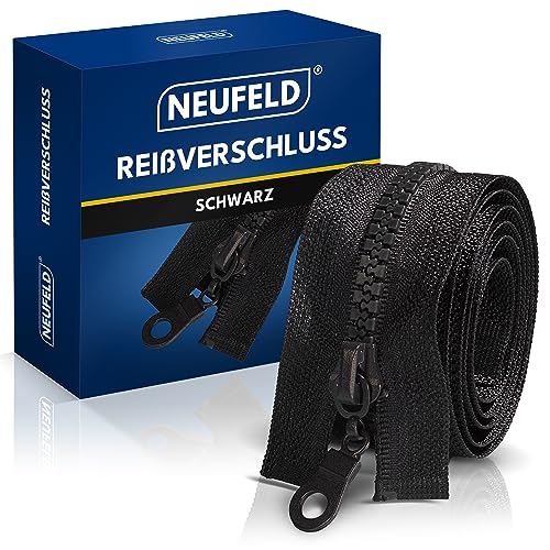NEUFELD® Reißverschluss in Schwarz 80cm [inkl. GRATIS Stecknadeln & Maßband] - Reissverschluss für Jacken, Taschen, Bettwäsche - Zipper von NEUFELD