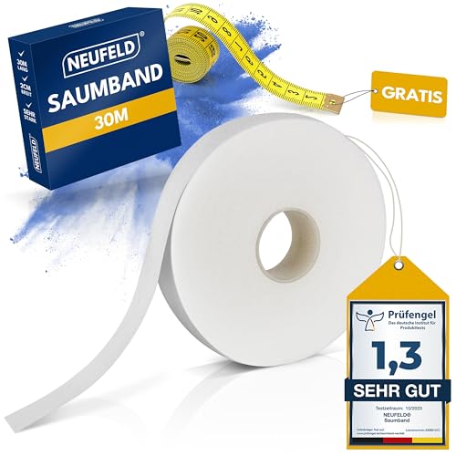 NEUFELD® Saumband zum Aufbügeln 30m (inkl. Anleitung) I Bügelband zum Kürzen für Vorhänge I Bügelkleber für Textilien I Gardinen kürzen ohne Nähen von NEUFELD