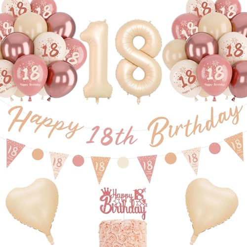 Deko 18 Geburtstag Mädchen, Retro Blush Pink Ballons, 18. Geburtstag Banner, Einzigartige Dreieck Flagge Banner, luftballon 18, Rose Gold White Sand Nude Ballon-Set von NEUFOOD