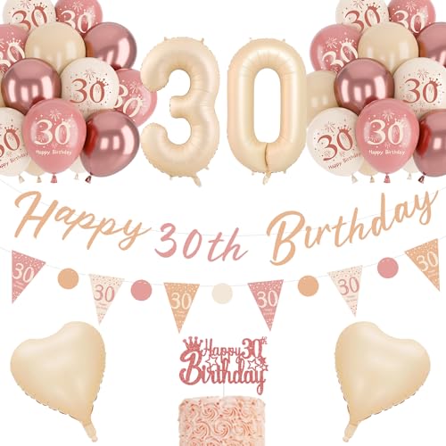 Deko 30 Geburtstag Frauen, Retro Blush Pink Ballons, 30. Geburtstag Banner, Einzigartige Dreieck Flagge Banner, luftballon 30, Rose Gold White Sand Nude Ballon-Set von NEUFOOD
