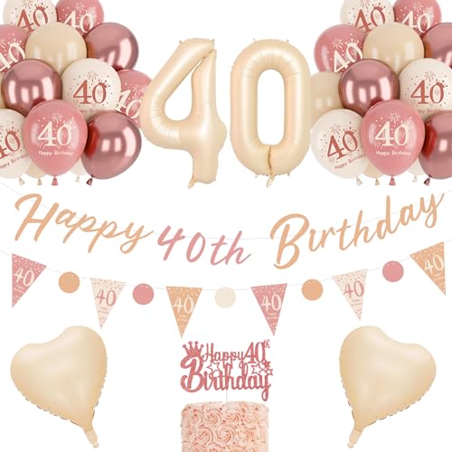 Deko 40. Geburtstag Frauen, Retro Blush Pink Ballons, 40. Geburtstag Banner, Einzigartige Dreieck Flagge Banner, luftballon 40, Rose Gold White Sand Nude Ballon-Set von NEUFOOD