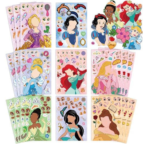 24 Blätter Funny Make a Face and Dress Me Up Stickers für Mädchen, Princess Aufkleber DIY Gesichts Aufkleber, Machen Sie Ihre eigenen Mix and Match Aufkleber für Kinder Festliche Partygeschenke von NEULEBEN