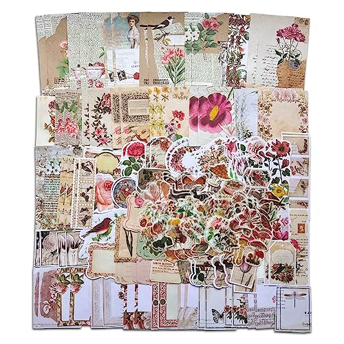 Scrapbook Stickers Vintage, 200 Stück Retro Natur Aufkleber, Ästhetische Aufkleber Selbstklebend Journaling Natürliche Blume Pflanze Pilz Aufkleber Retro DIY Dekoration von NEULEBEN