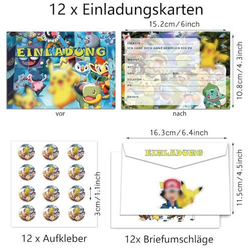 NEUNEL Deutsche Version Kindergeburtstag Einladungskarten, 12x Geburtstagseinladungen+12x Aufkleber + 12x Weißer Umschlag, Einladungskarten Kindergeburtstag Junge/Mädchen von NEUNEL