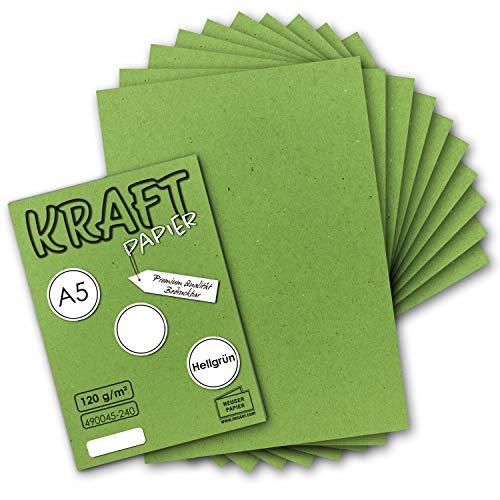 100 Blatt - Vintage Kraftpapier in Hellgrün DIN A5 120 g/m² Hellgrünes Recycling-Papier - 21 x 14,8 cm - ökologische Brief-Bogen - Briefpapier - NEUSER PAPIER von NEUSER PAPIER