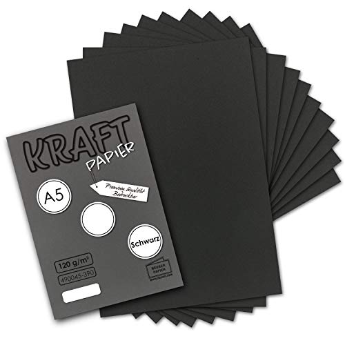 100 Blatt - Vintage Kraftpapier in Schwarz DIN A5 120 g/m² schwarzes Recycling-Papier - 21 x 14,8 cm - ökologische Brief-Bogen - Briefpapier - NEUSER PAPIER von NEUSER PAPIER